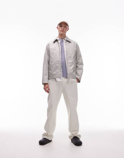 Arket ARKET zip front minimalist workwear jacket with collar in mole-Neutral