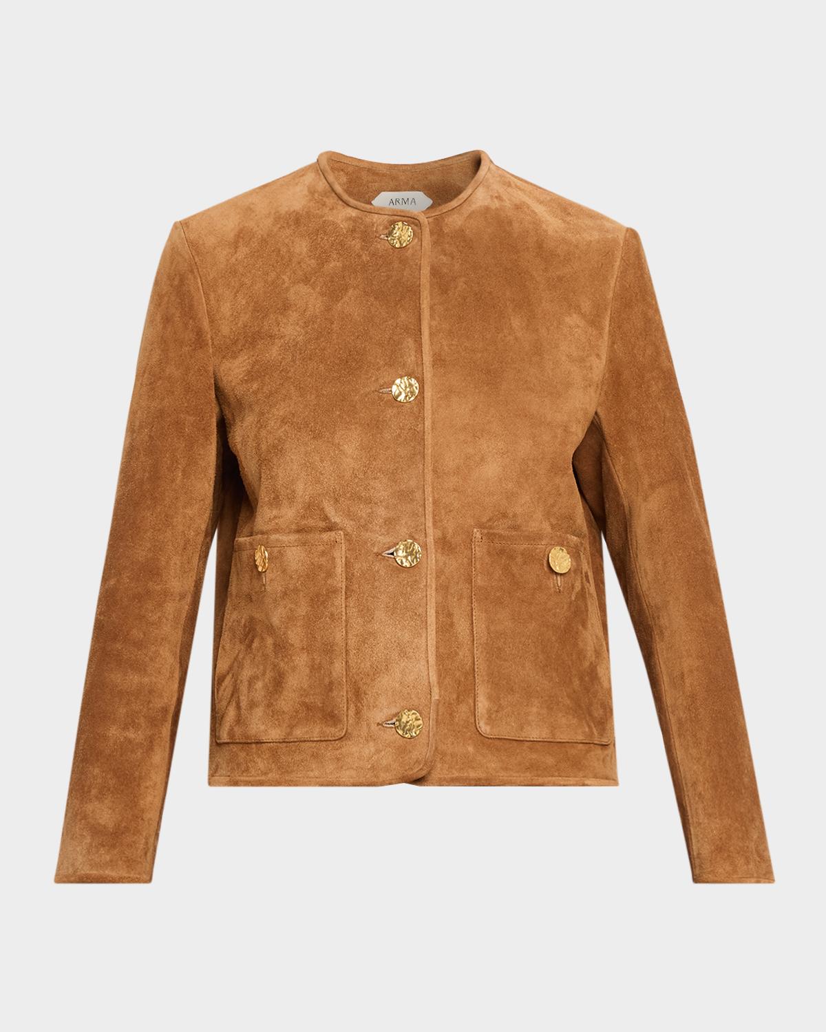 Arma Sogno Button-Front Gritty Suede Jacket