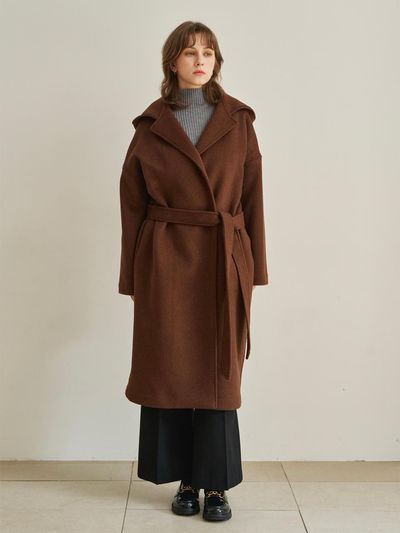 ARMOIRE SECRET Hood Long Wool Coat [Brown]