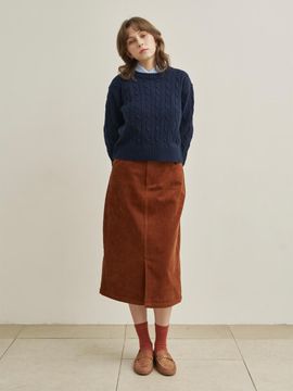 ARMOIRE SECRET Modern Front-Slit Cotton Corduroy Slim-Fit Skirt