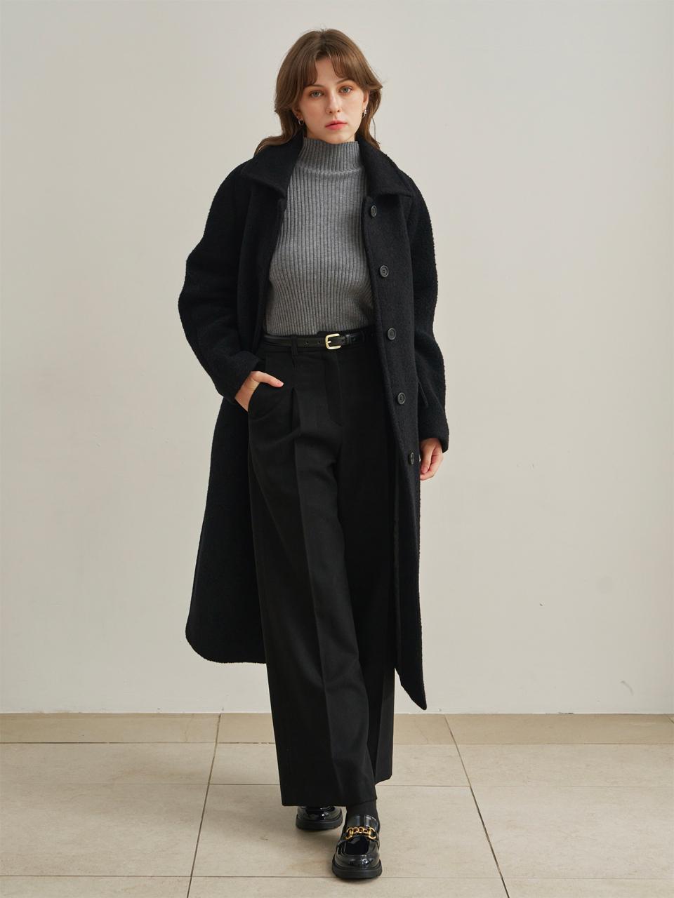 ARMOIRE SECRET Wide Wool Pintuck Pants [Black]