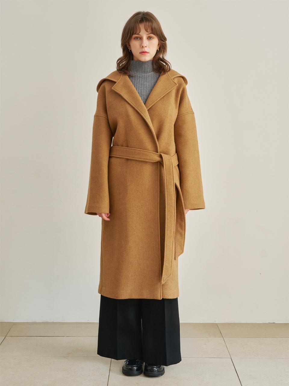 ARMOIRE SECRET Wool Blend Hooded Long Coat [Camel]