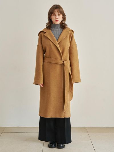 ARMOIRE SECRET Wool Blend Hooded Long Coat [Camel]
