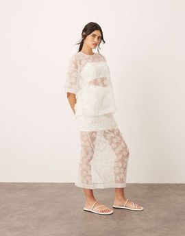 ARRANGE ARRANGE 3D daisy sheer column maxi skirt - part of a set-White