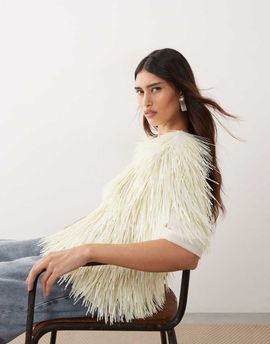 ARRANGE ARRANGE all-over shard sequin strong shoulder T-shirt in white