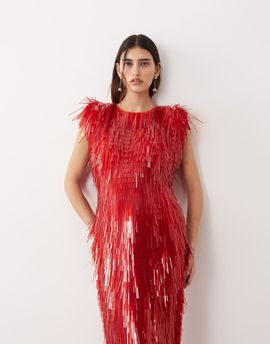 ARRANGE ARRANGE all over shard sequined strong shoulders midaxi dress in red