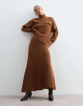ARRANGE ARRANGE alpaca knitted skirt set in chocolate-Brown