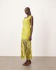 ARRANGE ARRANGE asymmetric tape work fringe hem mini dress in lime green - 1