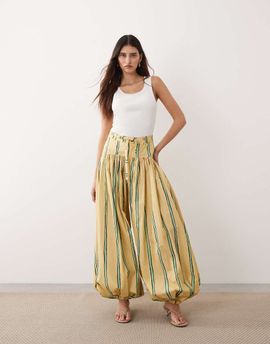 ARRANGE ARRANGE balloon pants with tie waist in yellow stripes-Multi