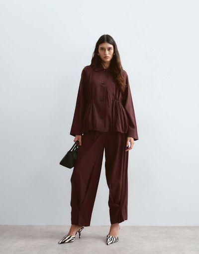 ARRANGE ARRANGE Blythe tapered fold detail tailored pants in dark cherry - part of a set