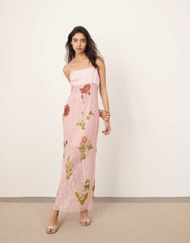 ARRANGE ARRANGE botanical embellished contrast bodice column maxi dress in pink