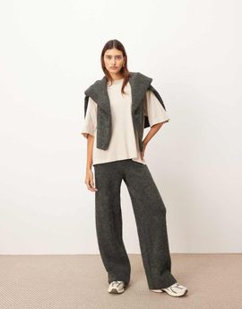 ARRANGE ARRANGE boucle knit straight leg pants in charcoal - part of a set-Gray