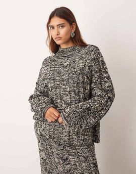 ARRANGE ARRANGE cable knit high neck sweater with volume sleeve in mono - part of a set-Multi