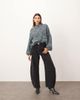 ARRANGE ARRANGE cable knit high neck sweater with volume sleeve in twisted yarn in blue and chocolate - 2