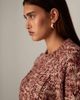 ARRANGE ARRANGE cable knit high neck sweater with volume sleeves in twisted yarn in red and cream - 4