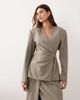 ARRANGE ARRANGE cinched collarless pleated wrap blazer in gray - 1