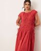 ARRANGE ARRANGE clean cotton drawstring detail trapeze midi dress with pockets in washed red - 1