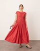 ARRANGE ARRANGE clean cotton drawstring detail trapeze midi dress with pockets in washed red - 2