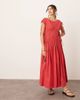 ARRANGE ARRANGE clean cotton drawstring detail trapeze midi dress with pockets in washed red - 3