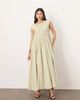 ARRANGE ARRANGE clean cotton drawstring detail trapeze midi dress with pockets in washed sage-Yellow - 2