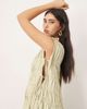 ARRANGE ARRANGE clean cotton drawstring detail trapeze midi dress with pockets in washed sage-Yellow - 3