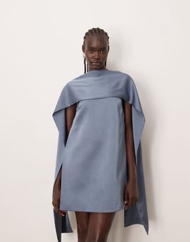 ARRANGE ARRANGE clean scarf neck structured mini shift dress in dusky blue