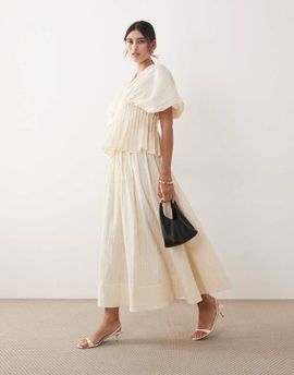 ARRANGE ARRANGE crinkle texture maxi skirt in stone - part of a set-White