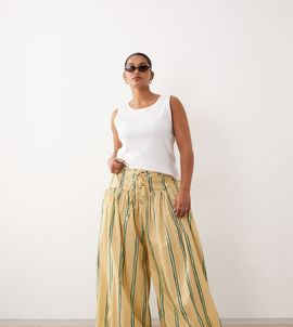 ARRANGE ARRANGE Curve balloon pants with tie waist in yellow stripe-Multi