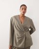 ARRANGE ARRANGE Curve cinched collarless pleated wrap blazer in light gray - 1