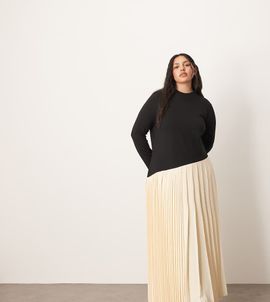 ARRANGE ARRANGE Curve contrast fabric sculpted maxi dress with pleated skirt in black