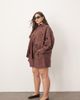 ARRANGE ARRANGE Curve cotton mirrored floral embroidered cutwork shorts in chocolate - part of a set-Brown - 1