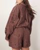 ARRANGE ARRANGE Curve cotton mirrored floral embroidered cutwork shorts in chocolate - part of a set-Brown - 4