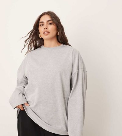 ARRANGE ARRANGE Curve cotton oversized long sleeve t-shirt in heather gray