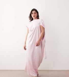 ARRANGE ARRANGE Curve cowl neck scarf drape satin maxi dress in light pink