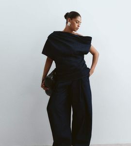 ARRANGE ARRANGE Curve denim pleat detail pants in indigo - part of a set-Blue