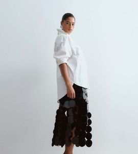 ARRANGE ARRANGE Curve disc sequin column midi skirt in black