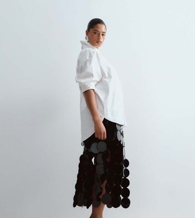 ARRANGE ARRANGE Curve disc sequin column midi skirt in black