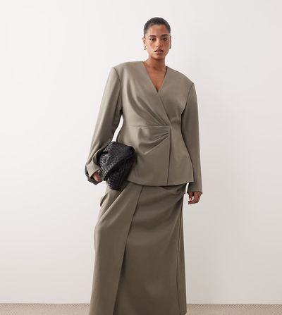 ARRANGE ARRANGE Curve draped tailored maxi skirt in light gray