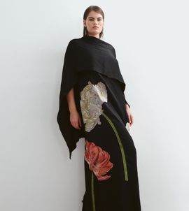 ARRANGE ARRANGE Curve floral embroidered satin overlay maxi dress in black
