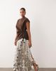 ARRANGE ARRANGE Curve futurist sequin fringe hem midi skirt in silver tone - 1