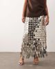 ARRANGE ARRANGE Curve futurist sequin fringe hem midi skirt in silver tone - 2