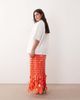 ARRANGE ARRANGE Curve futurist sequin fringe hem midi skirt in tomato-Orange - 4
