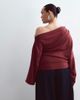 ARRANGE ARRANGE Curve jersey off shoulder wide sleeve top with ruched hem in burgundy-Red - 4