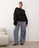 ARRANGE ARRANGE Curve jersey off the shoulder wide sleeves top with ruched hem in black - 2