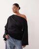 ARRANGE ARRANGE Curve jersey off the shoulder wide sleeves top with ruched hem in black - 3