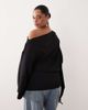 ARRANGE ARRANGE Curve jersey off the shoulder wide sleeves top with ruched hem in black - 4