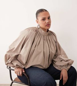 ARRANGE ARRANGE Curve oversized bomber jacket with balloon sleeve in stone-Brown