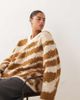 ARRANGE ARRANGE Curve oversized knit v neck sweater with curved hem in toffee & cream tiger antarsia-Multi - 1