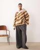 ARRANGE ARRANGE Curve oversized knit v neck sweater with curved hem in toffee & cream tiger antarsia-Multi - 2