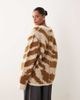 ARRANGE ARRANGE Curve oversized knit v neck sweater with curved hem in toffee & cream tiger antarsia-Multi - 3